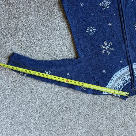 Vintage 90s Zip Up Fair Isle Nordic Snowflake Cotton & Ramie Cardigan - Picture 7 of 10